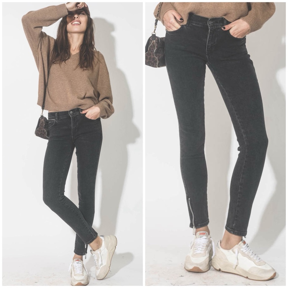 Anine Bing Washed Black Skinny Jean With Ankle Zippers Size 29